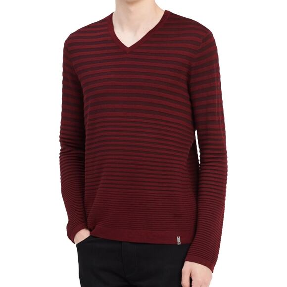 NWT Calvin Klein Mens Striped Knit Pullover Sweater Wool Blend Large - Picture 1 of 8